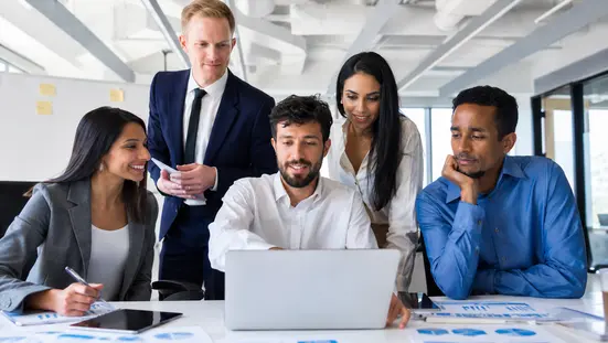 Skilled business and professional team collaborating in an office